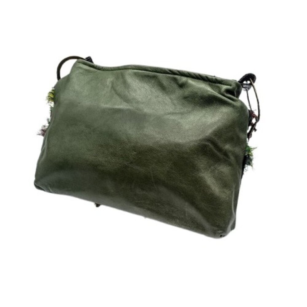 Artisan Green Leather Mesh Floral Hammered Metal Chain Link Strap Bag - Picture 2 of 9